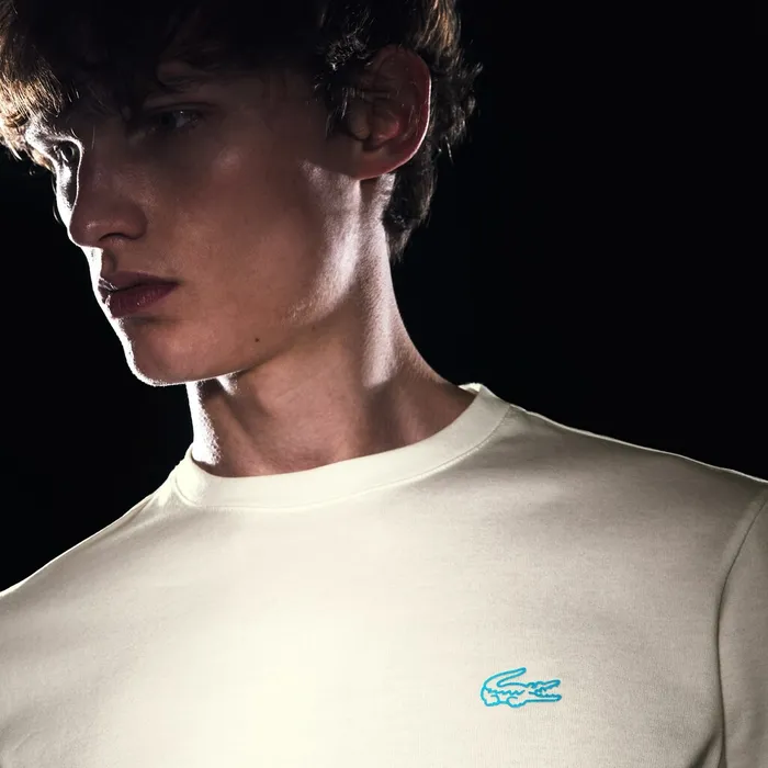 Reflective Croc Regular Fit Cotton Tshirt White Mens Lacoste TShirts Gift 4 You