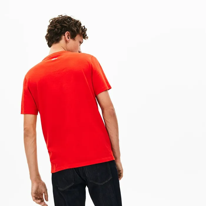 Reflective Logo Motion Regular Fit Cotton Tshirt Red Mens Lacoste TShirts Outlet Factory