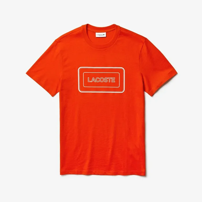 Reflective Logo Motion Regular Fit Cotton Tshirt Red Mens Lacoste TShirts Outlet Factory