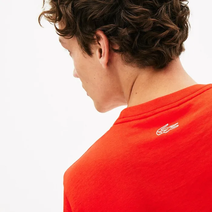 Reflective Logo Motion Regular Fit Cotton Tshirt Red Mens Lacoste TShirts Outlet Factory