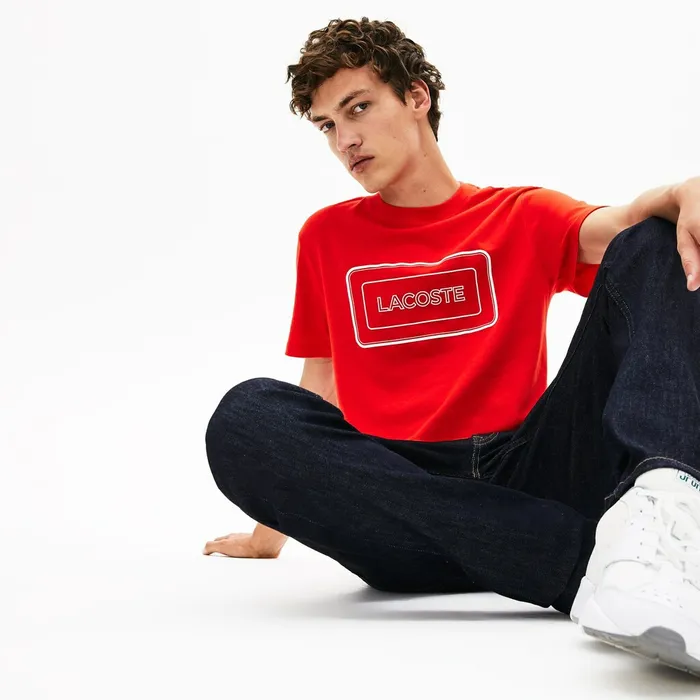Reflective Logo Motion Regular Fit Cotton Tshirt Red Mens Lacoste TShirts Outlet Factory