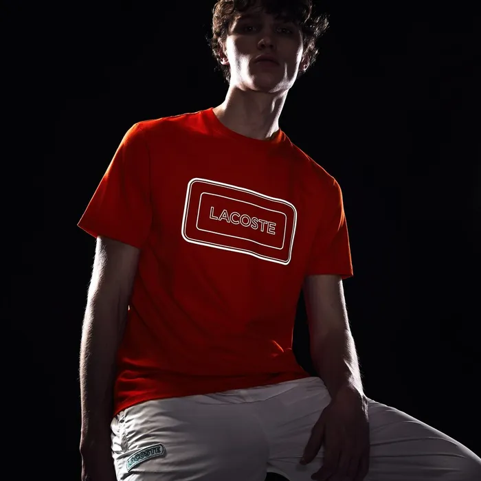 Reflective Logo Motion Regular Fit Cotton Tshirt Red Mens Lacoste TShirts Outlet Factory