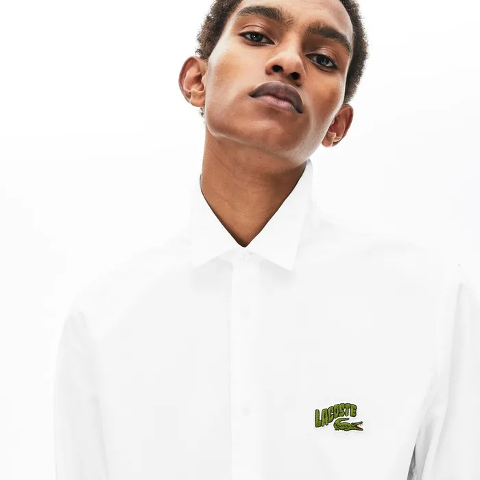 Regular Fit Badge Logo Shirt White Mens Lacoste Button Down Shirts Near Me
