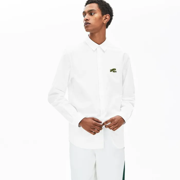 Regular Fit Badge Logo Shirt White Mens Lacoste Button Down Shirts Near Me