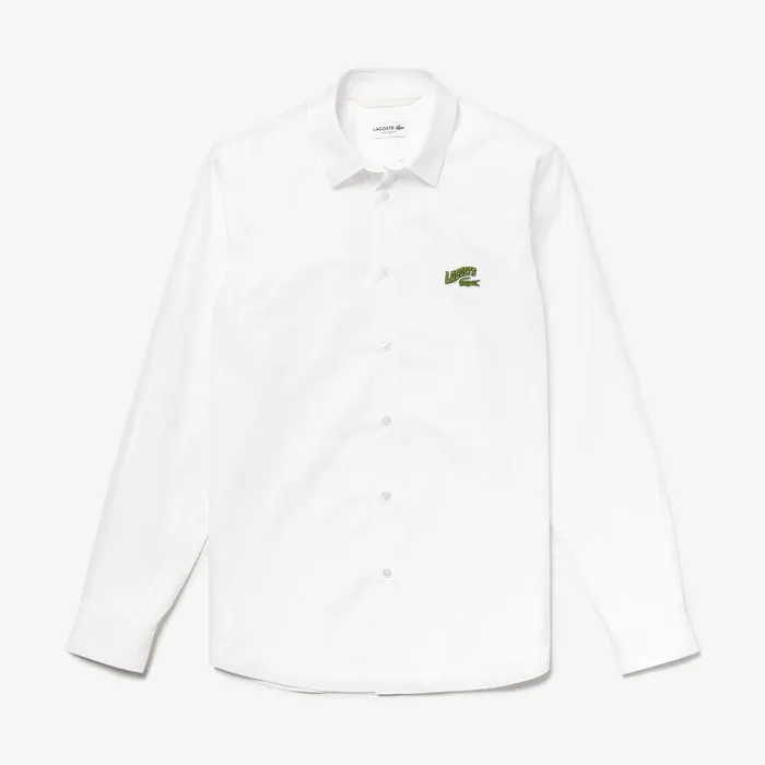 Regular Fit Badge Logo Shirt White Mens Lacoste Button Down Shirts Near Me