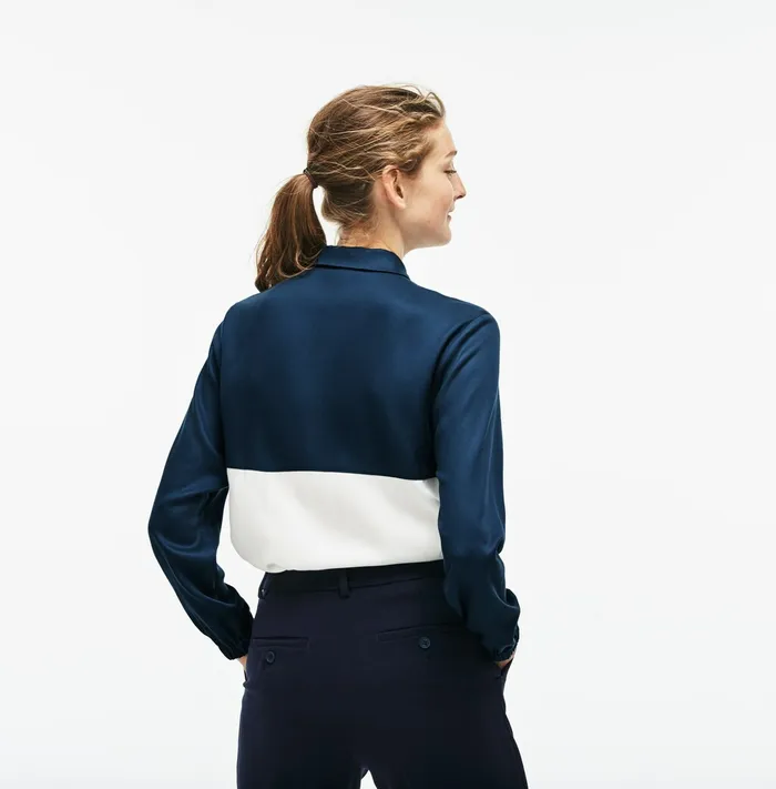 Regular Fit Bicolor Flowing Piqu Shirt BlueWhite Womens Lacoste Shirts and Tops Outlet