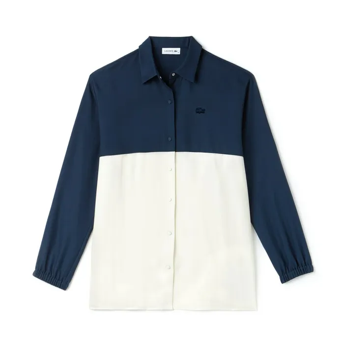 Regular Fit Bicolor Flowing Piqu Shirt BlueWhite Womens Lacoste Shirts and Tops Outlet
