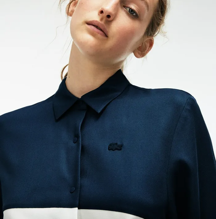 Regular Fit Bicolor Flowing Piqu Shirt BlueWhite Womens Lacoste Shirts and Tops Outlet