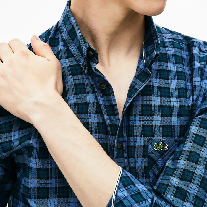 Regular Fit Check Cotton Shirt Blue Mens Lacoste Button Down Shirts USA