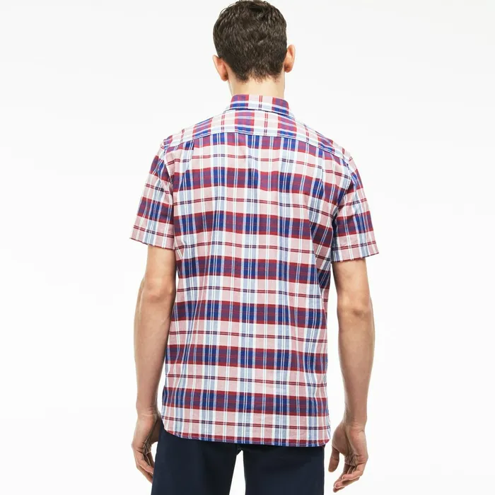 Regular Fit Check Oxford Shirt Red Mens Lacoste Button Down Shirts Outlet Factory