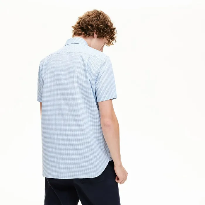 Regular Fit Checkered Cotton Shirt WhiteNavy Blue Mens Lacoste Button Down Shirts Gift for Friend