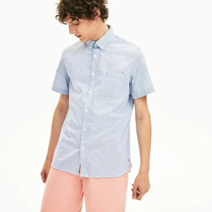 Regular Fit Checkered Cotton Shirt WhiteNavy Blue Mens Lacoste Button Down Shirts Gift for Friend
