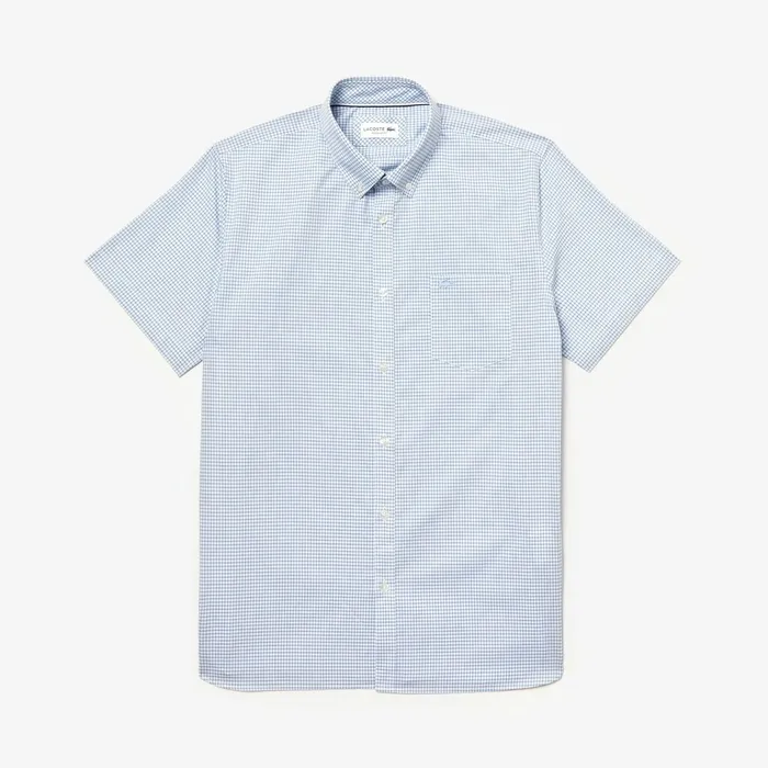 Regular Fit Checkered Cotton Shirt WhiteNavy Blue Mens Lacoste Button Down Shirts Gift for Friend
