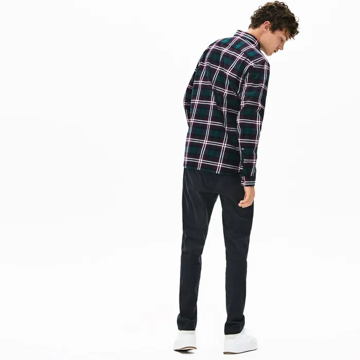 Regular Fit Checkered Flannel Overshirt BordeauxWhite Mens Lacoste Button Down Shirts Outlet