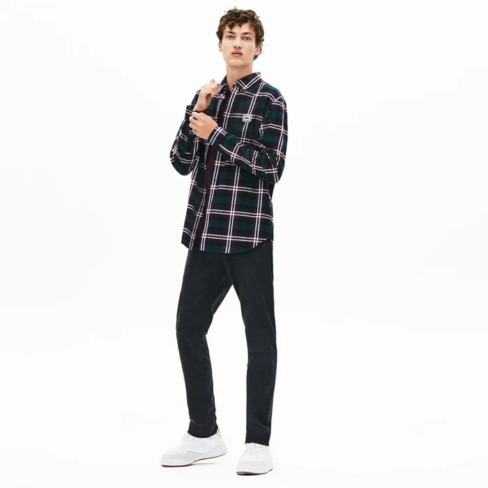Regular Fit Checkered Flannel Overshirt BordeauxWhite Mens Lacoste Button Down Shirts Outlet