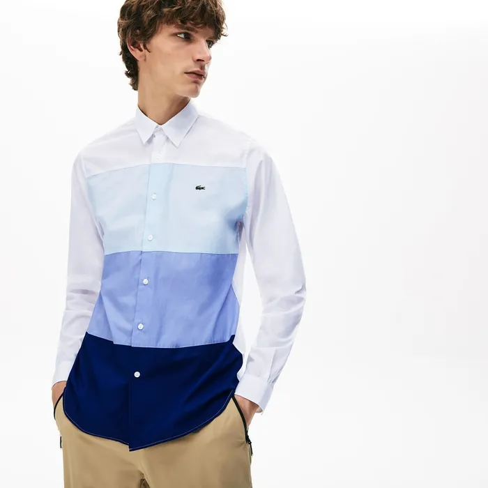 Regular Fit Colorblock Cotton Shirt Navy BluePurpleLight BlueWhite Mens Lacoste Button Down Shirts Popular
