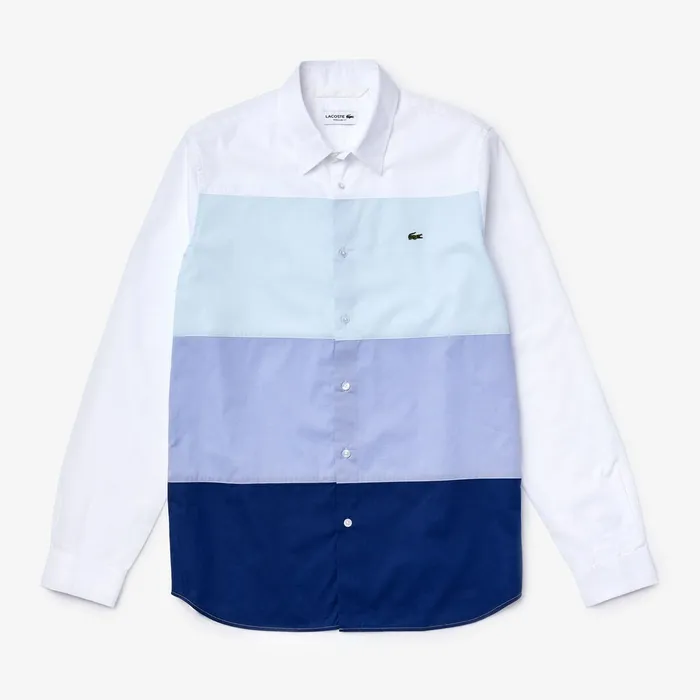 Regular Fit Colorblock Cotton Shirt Navy BluePurpleLight BlueWhite Mens Lacoste Button Down Shirts Popular