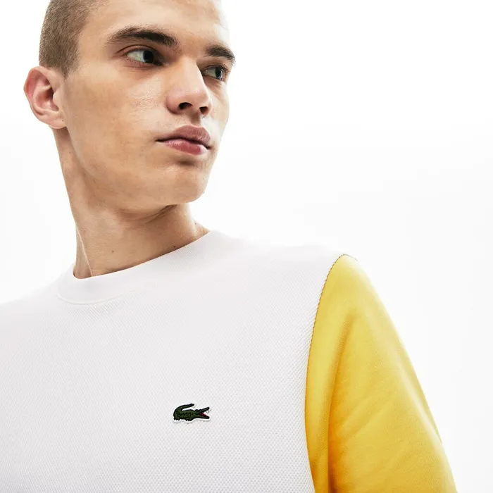 Regular Fit Colorblock French Terry Sweatshirt Navy BlueWhiteYellow Mens Lacoste Sweatshirts Gift for Friend