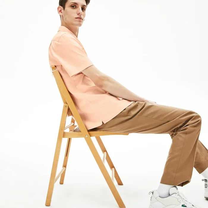 Regular Fit Cotton and Linen Shirt Light Pink Mens Lacoste Button Down Shirts Cheap On Sale