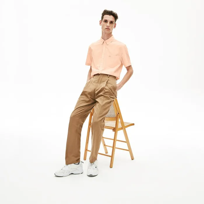 Regular Fit Cotton and Linen Shirt Light Pink Mens Lacoste Button Down Shirts Cheap On Sale
