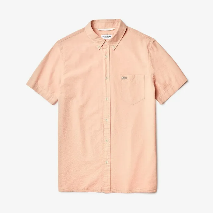 Regular Fit Cotton and Linen Shirt Light Pink Mens Lacoste Button Down Shirts Cheap On Sale