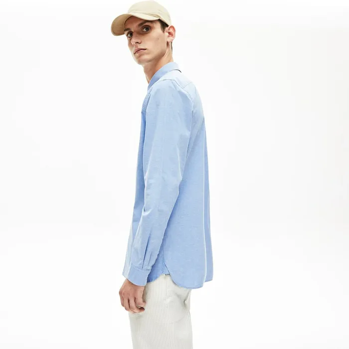Regular Fit Cotton and Silk Shirt Light BlueWhite Mens Lacoste Button Down Shirts Near Me
