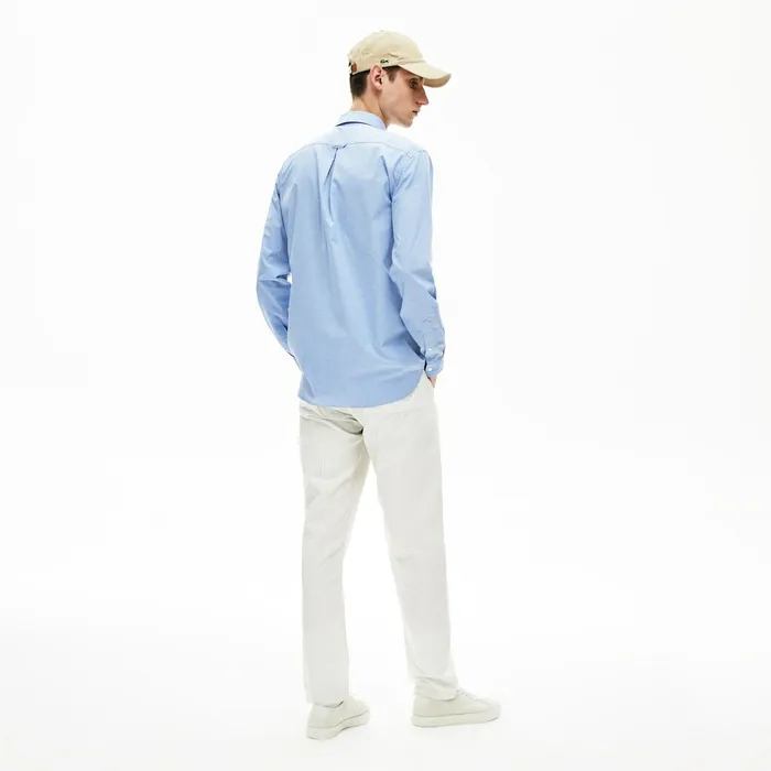 Regular Fit Cotton and Silk Shirt Light BlueWhite Mens Lacoste Button Down Shirts Near Me