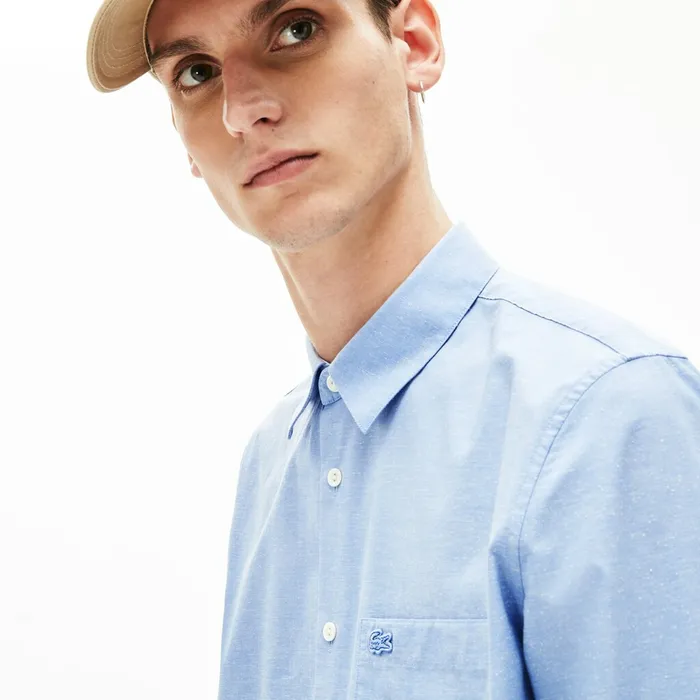 Regular Fit Cotton and Silk Shirt Light BlueWhite Mens Lacoste Button Down Shirts Near Me