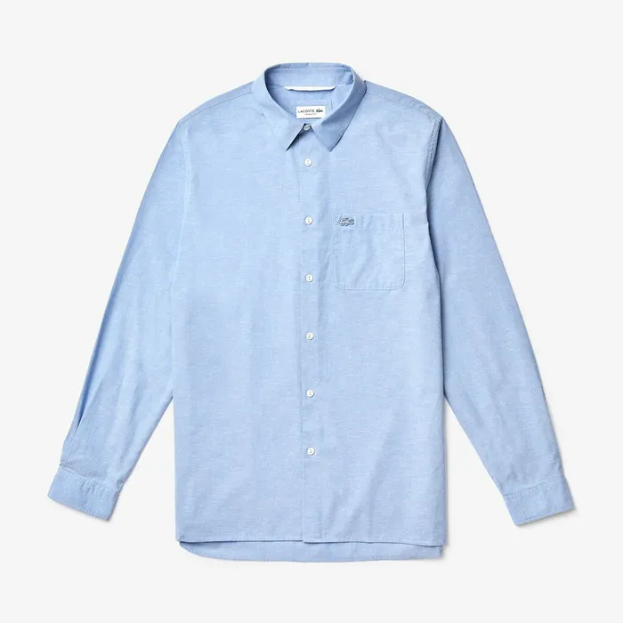 Regular Fit Cotton and Silk Shirt Light BlueWhite Mens Lacoste Button Down Shirts Near Me