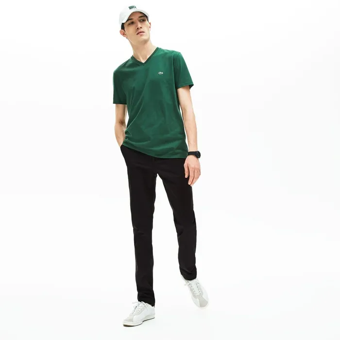 Regular Fit Cotton Gabardine Chino Pants Black Mens Lacoste Pants and Shorts Cheap On Sale