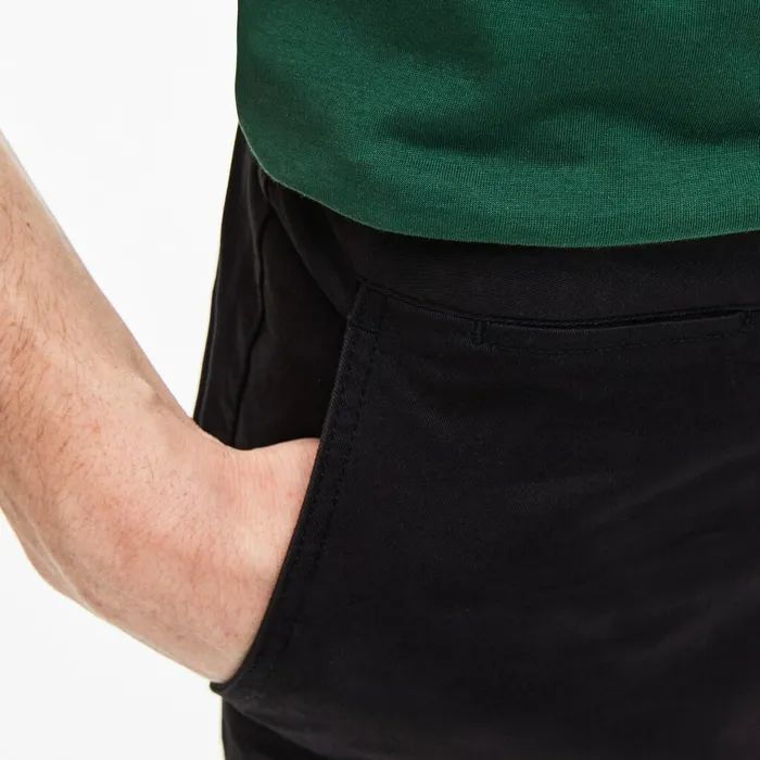 Regular Fit Cotton Gabardine Chino Pants Black Mens Lacoste Pants and Shorts Cheap On Sale