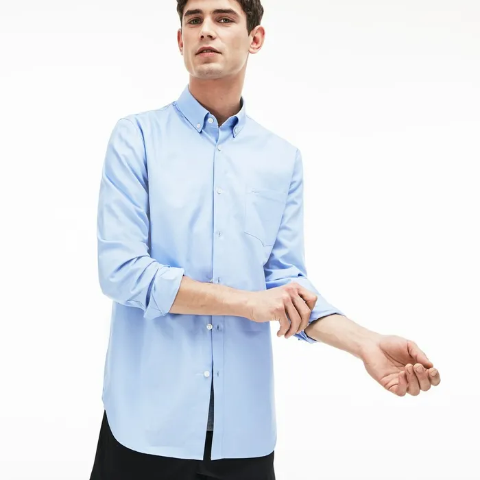 Regular Fit Cotton Mini Piqu Shirt Light Blue Mens Lacoste Button Down Shirts Store