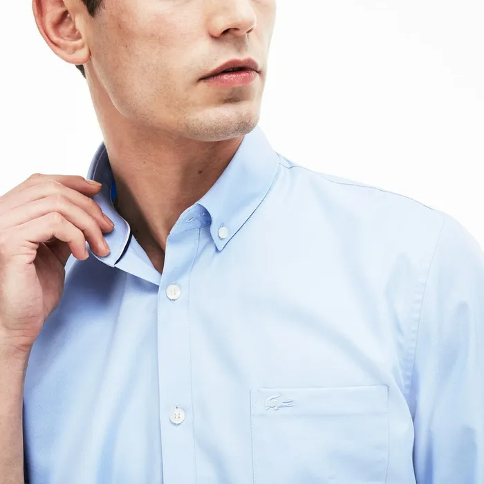 Regular Fit Cotton Mini Piqu Shirt Light Blue Mens Lacoste Button Down Shirts Store