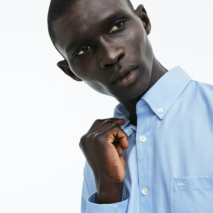 Regular Fit Cotton Mini Piqu Shirt Light Blue Mens Lacoste Button Down Shirts Store