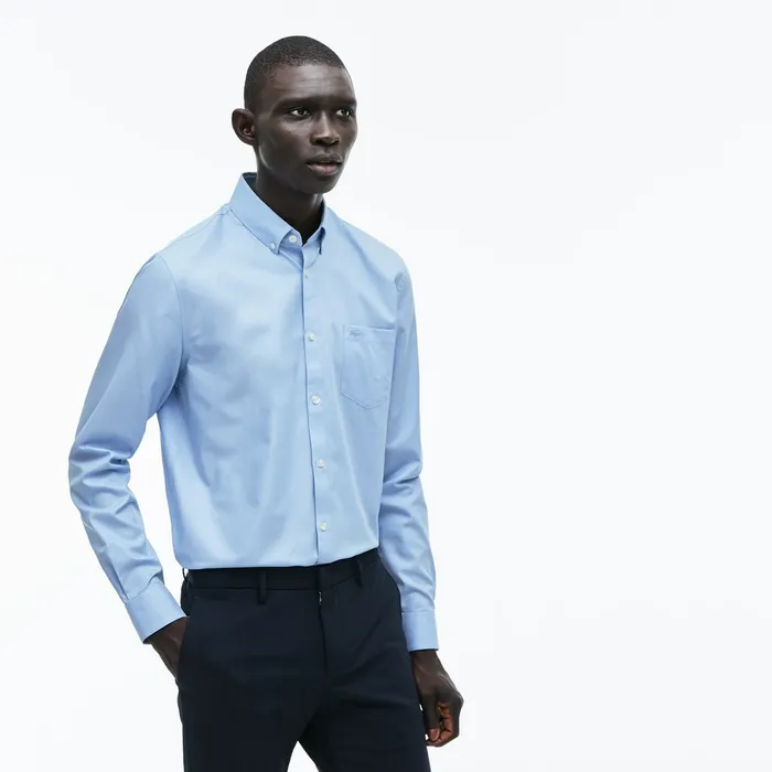 Regular Fit Cotton Mini Piqu Shirt Light Blue Mens Lacoste Button Down Shirts Store