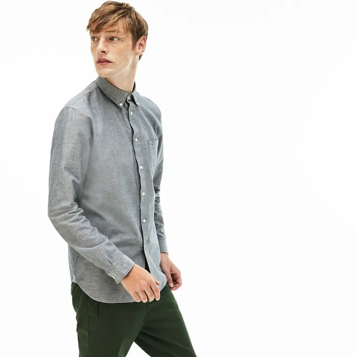 Regular Fit Cotton Oxford Shirt Navy Blue Mens Lacoste Button Down Shirts Outlet Factory