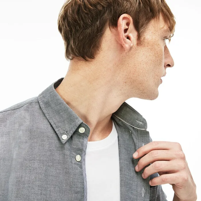 Regular Fit Cotton Oxford Shirt Navy Blue Mens Lacoste Button Down Shirts Outlet Factory