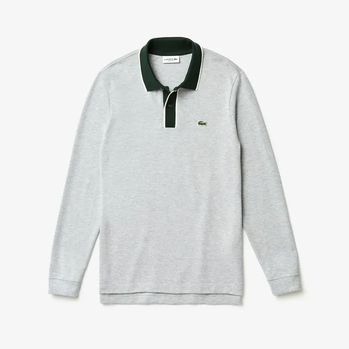 Regular Fit Cotton Piqu Polo Shirt Grey ChineWhiteGreen Mens Lacoste Polos Shop Online
