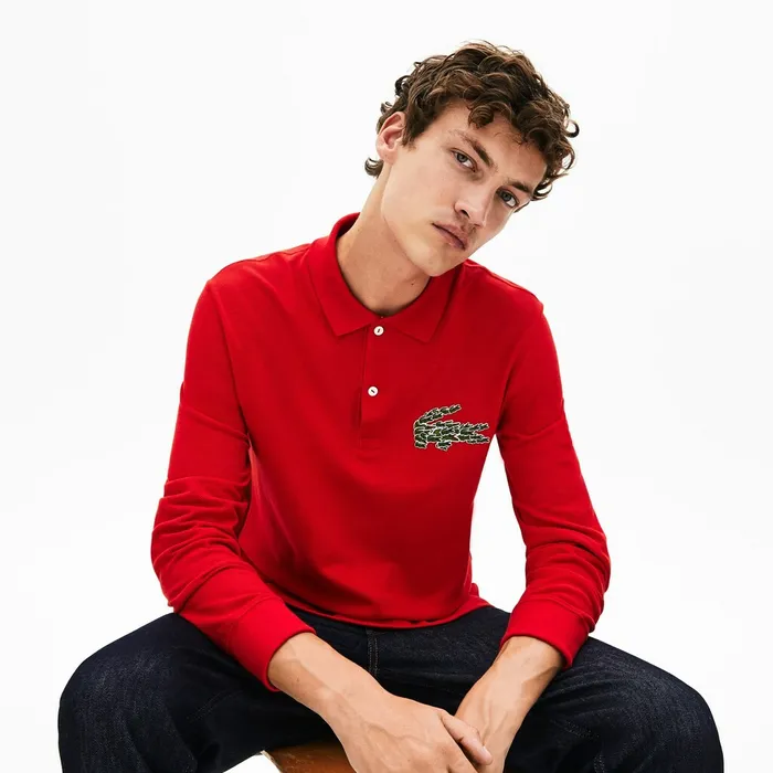 Regular Fit Croco Magic Long Sleeve Polo Red Mens Lacoste Polos On Sale
