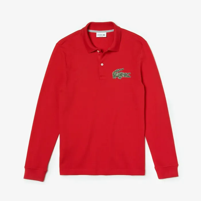 Regular Fit Croco Magic Long Sleeve Polo Red Mens Lacoste Polos On Sale