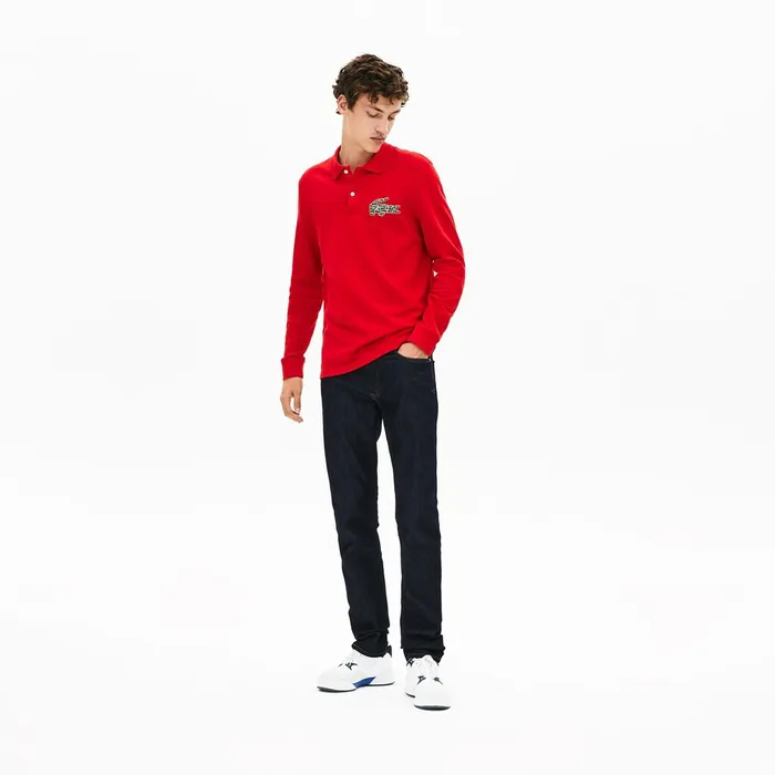 Regular Fit Croco Magic Long Sleeve Polo Red Mens Lacoste Polos On Sale