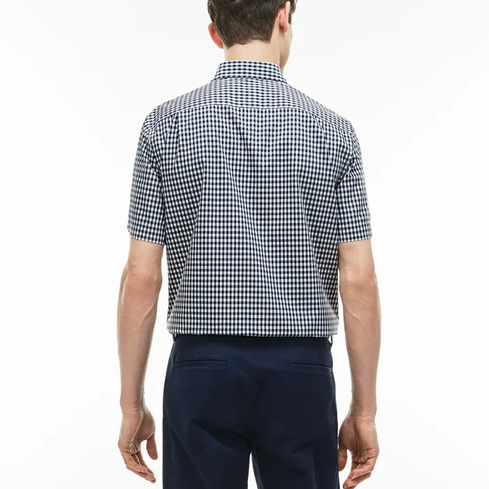 Regular Fit Gingham Poplin Shirt Navy BlueWhite Mens Lacoste Button Down Shirts For Sale