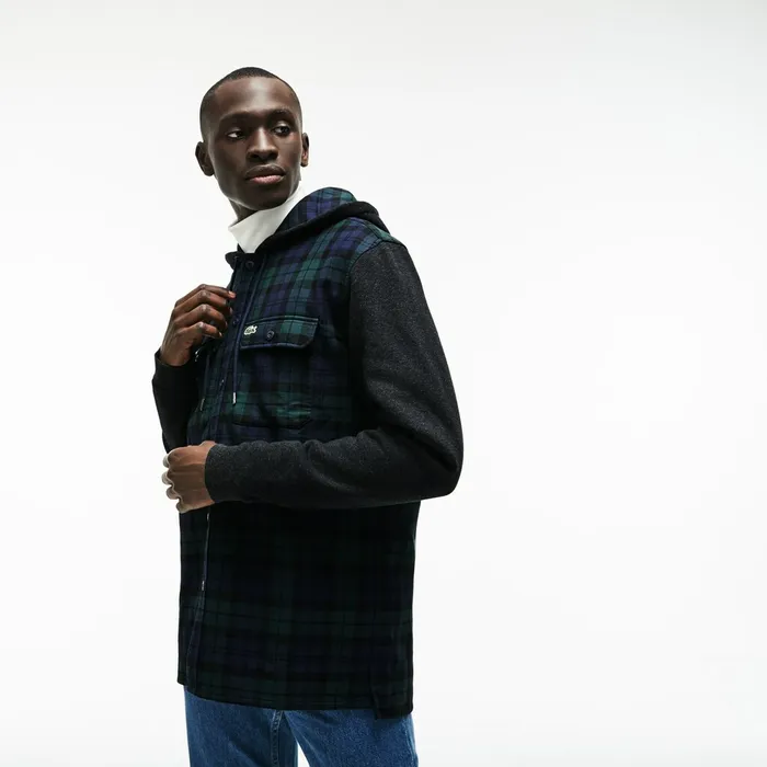 Regular Fit Hooded Check Cotton Flannel Shirt GreenWhite Mens Lacoste Button Down Shirts Popular Regular Fit Hooded Check Cotton Flannel Shirt GreenWhite Mens Lacoste Button Down Shirts Popular
