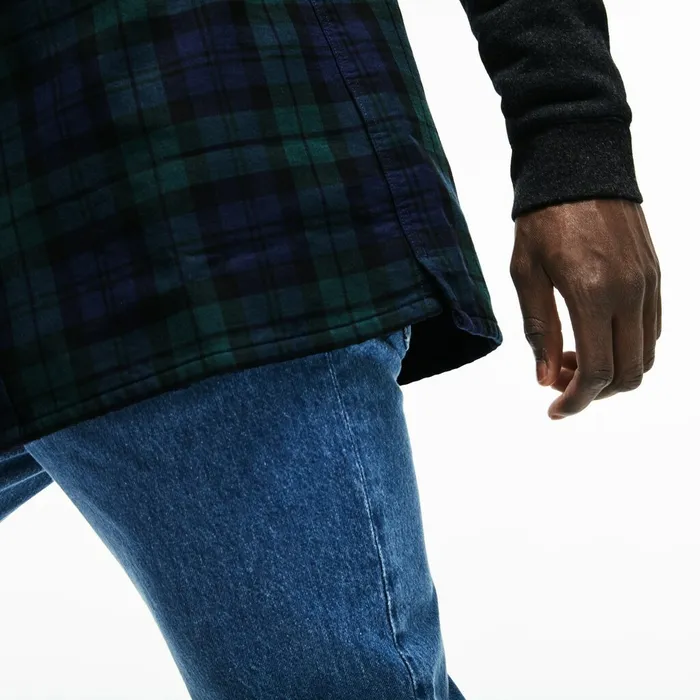 Regular Fit Hooded Check Cotton Flannel Shirt GreenWhite Mens Lacoste Button Down Shirts Popular