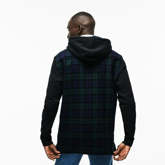 Regular Fit Hooded Check Cotton Flannel Shirt GreenWhite Mens Lacoste Button Down Shirts Popular