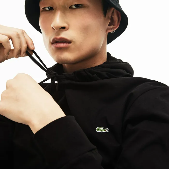 Regular Fit Hooded Jersey Tshirt Black Mens Lacoste TShirts Outlet Factory