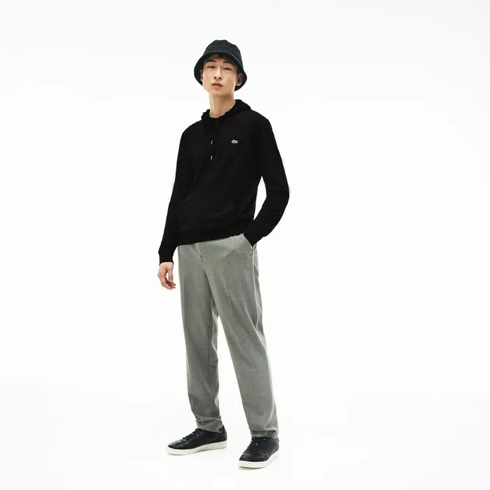 Regular Fit Hooded Jersey Tshirt Black Mens Lacoste TShirts Outlet Factory