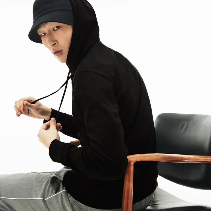 Regular Fit Hooded Jersey Tshirt Black Mens Lacoste TShirts Outlet Factory