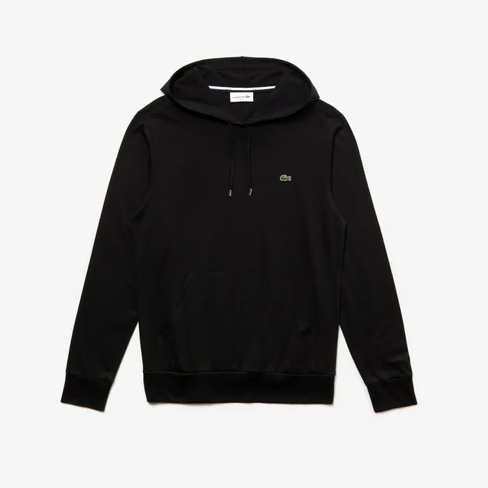 Regular Fit Hooded Jersey Tshirt Black Mens Lacoste TShirts Outlet Factory