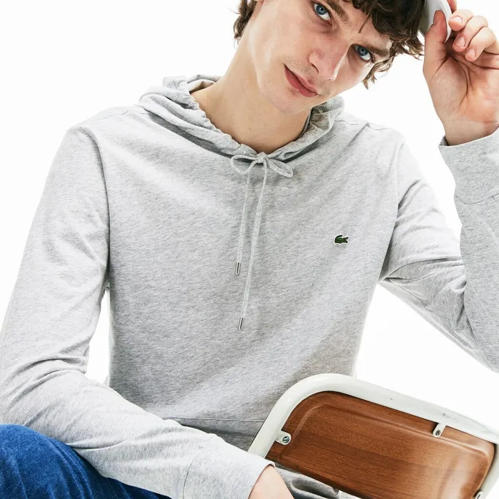 Regular Fit Hooded Jersey Tshirt Grey Chine Mens Lacoste TShirts Shop